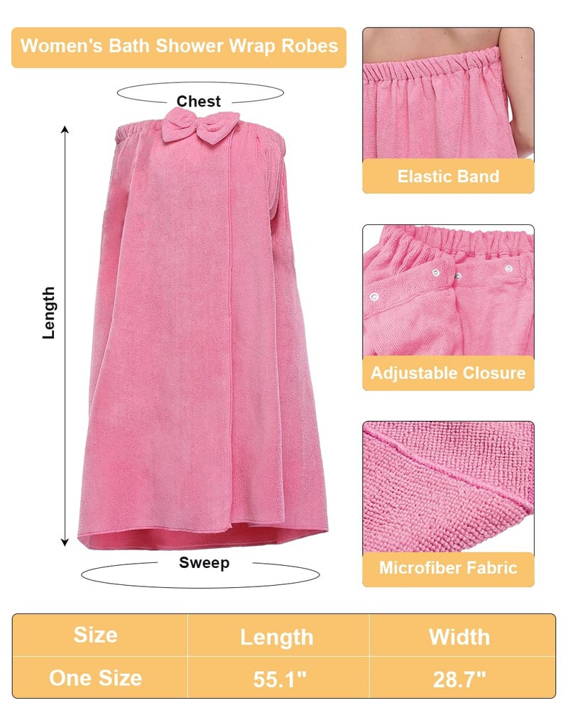 goodmansam Women's Shower Wrap Robes Spa Body Wrap Bathrobe Ultra Absorbent Cover up Towels, Deep Pink - Image 3